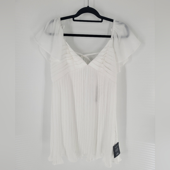 Lulus Amalfi Coast White Pleated Flutter Sleeve Mini Dress Large New - Picture 2 of 4